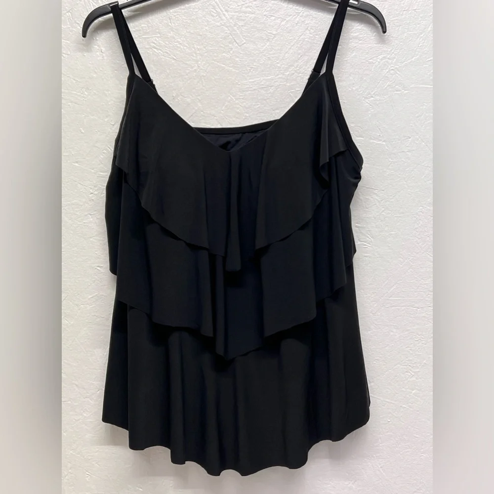 WOMEN’S Sleeveless Tiered Ruffle Tankini Swimsuit Top Black